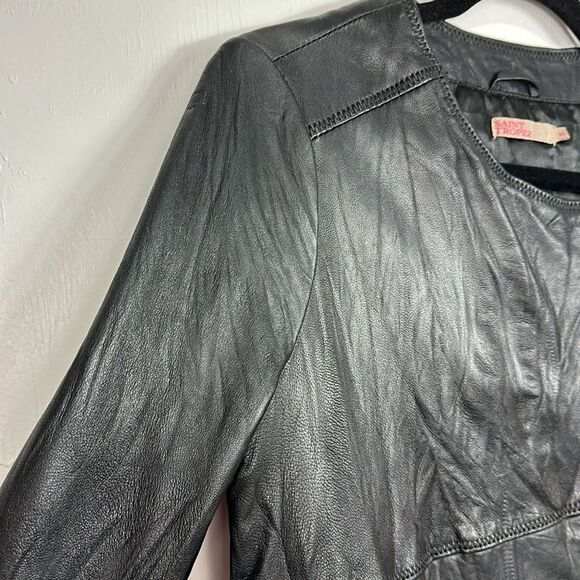 Saint Tropez Black Leather Asymmetrical Zip Jacket With Pockets Size M - Picture 2 of 11